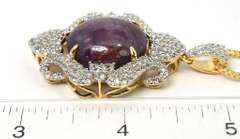 Dazzling Huge 38.00CTS Natural Cabochon Star Ruby & 4.50CTW White Sapphire Necklace in Vermeil