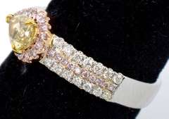 Modern Pink, Yellow, & White Natural Diamond Ring in 14KT 3-Tone Gold