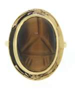 Graceful Carved Scarab Oval Cabochon Tiger Eye Ring