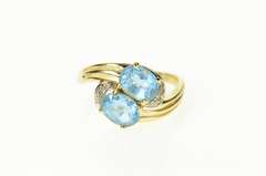 14K Yellow Gold Blue Topaz Diamond Accent Ornate Bypass Ring