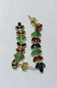 10.0 Carat Ruby, Emerald, & Blue Sapphire Earrings in 14kt Gold