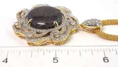 Gorgeous Colossal 50.00CTS Cabochon Cut Natural Star Ruby & White Sapphire Filigree Necklace in Vermeil