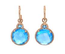 Stunning 14kt YG Blue Topaz and Diamond Halo Dangle Earrings