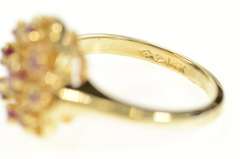 14K Yellow Gold 1960's Retro Ruby Flower Cluster Statement Ring