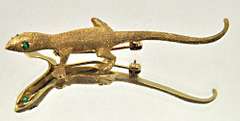 14K GOLD LIZARD BROOCH WITH EMERALDS