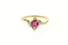 14K Yellow Gold Oval Natural Ruby Diamond Bypass Engagement Ring