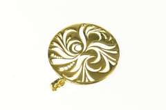 14K Yellow Gold Diamond Round Swirl Abstract Cut Out Circle Pendant