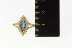 14K Yellow Gold Marquise Blue Topaz Diamond Halo Ring