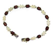 Garnet and Opal Sterling Silver Tennis Bracelet