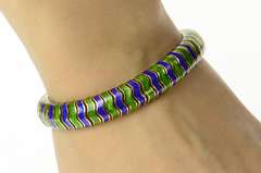 14K Yellow Gold 1960's Green Blue Enamel Wavy Chunk Bracelet