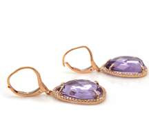 Fabulous 14kt YG Amethyst and Diamond Halo Dangle Earrings