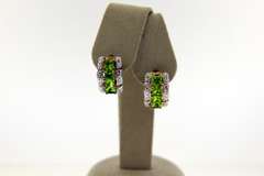 Vintage Sterling Silver Green Stone Half a moon Earrings