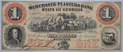 $ 1 Merchants & Planters Bank Savannah Ga 1859 Note