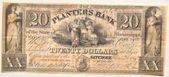 $ 20 Planters Bank Of Natchez Miss Nov 26 1839 Note