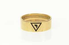 10K Yellow Gold Masonic Yod Symbol Men's Inscribed Band Ring