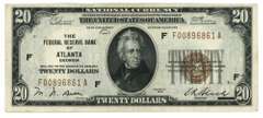 Lovely 1929 Series $20 National Currency Note of Atlanta (F)