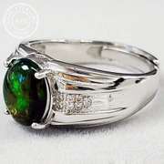 ETHIOPIAN OPAL & WHITE SAPPHIRE MENS STERLING SILVER ADJUSTABLE RING