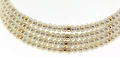 Gorgeous Yellow Gold 4-Row White Pearl Collar Necklace