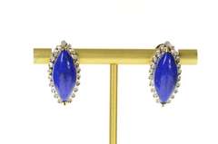 14K Yellow Gold Lapis Lazuli Diamond Halo French Clip Earrings