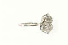 14K White Gold Retro Classic Flower Cluster CZ Bypass Ring