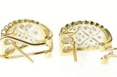 10K Yellow Gold Ornate Pave Diamond Semi Hoop French Chip Earrings