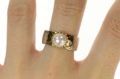 Sterling Silver Pear Two Tone Ornate Hammered Statement Ring