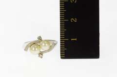 14K White Gold Retro Two Pearl Diamond Swirl Statement Ring