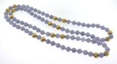 Majestic Blue Chalcedony Beads with Yellow Gold Beads Nekclace