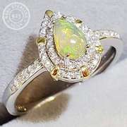 AUSTRALIAN OPAL & CREATED WHITE SAPPHIRE 0.20 CT STERLING SILVER ADJUSTABLE RING