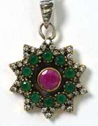 Colorful 10-Point Star Necklace with Ruby, Emeralds, & CZ in Sterling Silver