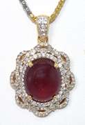 Decadent Massive 15.00CTS Cabochon Cut Natural Star Ruby & White Sapphire Necklace in 3-Tone Sterling Silver
