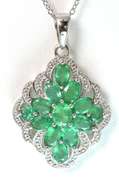 Enchanting Emerald Cluster Necklace in Platinum-Plated Silver