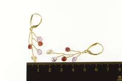 14K Yellow Gold Pearl Amethyst Garnet Branch Tree Dangle Earrings