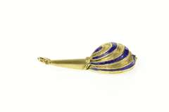 14K Yellow Gold Blue Enamel 3D Ornate Floral Lute Music Charm/Pendant