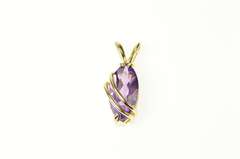 14K Yellow Gold Marquise Amethyst Wave Overlay Statement Pendant
