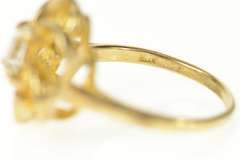 10K Yellow Gold Retro Blue Topaz Swirl Flower Cocktail Ring