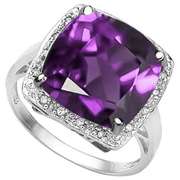 5.46 CT AMETHYST & DIAMOND STERLING SILVER RING
