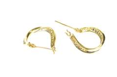 14K Yellow Gold Wavy Inside Outside Diamond Oval Hoop Earrings