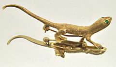 14K GOLD LIZARD BROOCH WITH EMERALDS