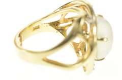 14K Yellow Gold Retro Ornate Moonstone Diamond Statement Ring