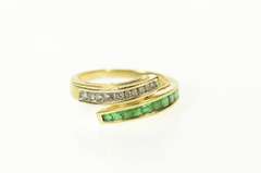 14K Yellow Gold Emerald Diamond Inset Freefrom Statement Ring