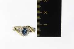 10K White Gold Oval Sapphire Diamond Halo Statement Ring