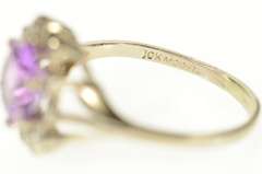 10K White Gold Pink Topaz Diamond Halo Flower Cocktail Ring