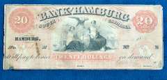 Bank of Hamburg SC $20 Obsolete, Circulated