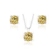 Sterling Silver 3ct Citrine Solitaire Pendant & Earrings Set