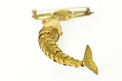 9K Yellow Gold Victorian Elaborate Floral Articulated Fish Pin/Brooch