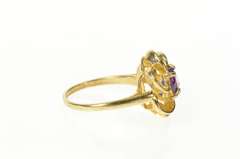 10K Yellow Gold Round Amethyst Flower Swirl Cocktail Ring