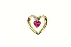 10K Yellow Gold Heart Syn. Ruby Diamond Accent Curvy Pendant