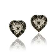 Sterling Silver 1/8ct TDW Black Diamond Heart Stud Earrings