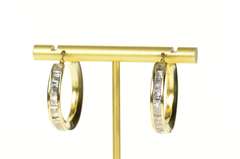14K Yellow Gold Princess Cubic Zirconia Statement Hoop Earrings